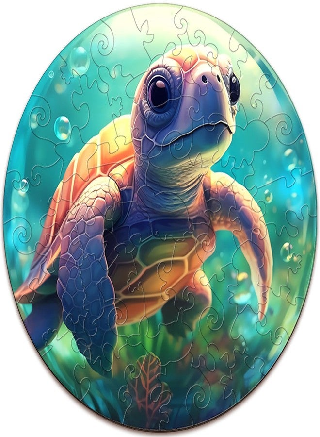Aeekdook Wooden Puzzles for Kids Ages 4-8, Sea Turtle Puzzle, Unique Animal Shaped Wooden Jigsaw Puzzles for Kid, 50 Pieces Puzzles for Kids(50pcs,11.4 * 11.4in) - Image 1